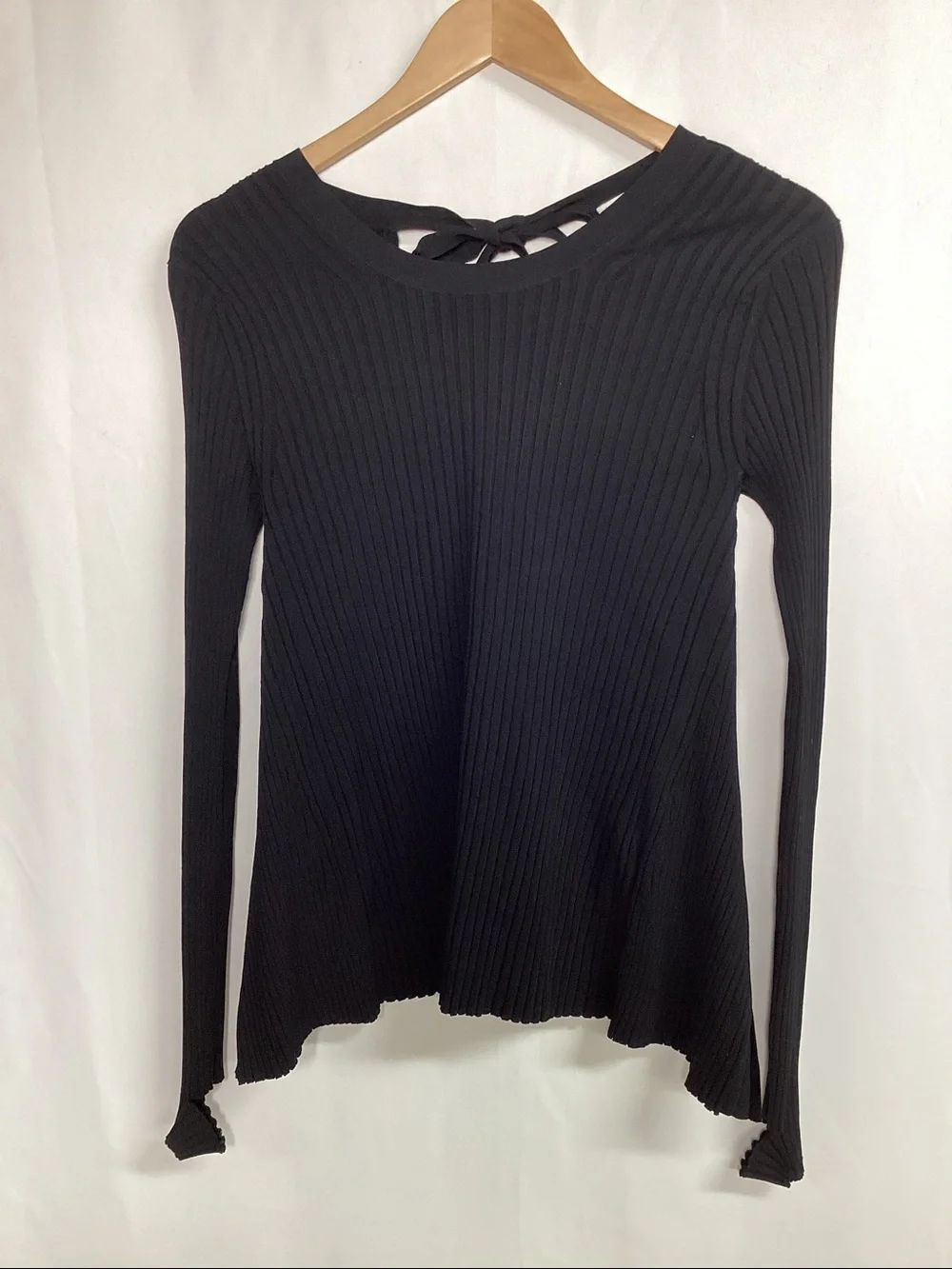 HELMUT LANG Ribbed Tie Back Sweater Black Size Small